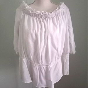 NWOT Michael Kors Peasant Style White Blouse w/Ruffle Collar & Shirred Wais XL